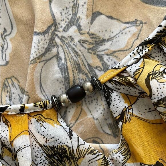 Notations Yellow /black floral Flutter Sleeve Tunic 2 Layers Sheer Sz3X beads - Picture 6 of 6